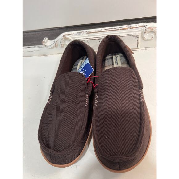 DEARFOAMS No Sweat Comfort  Gel Infused Memory Foam Brown Slippers Large 11-12 - Picture 2 of 6